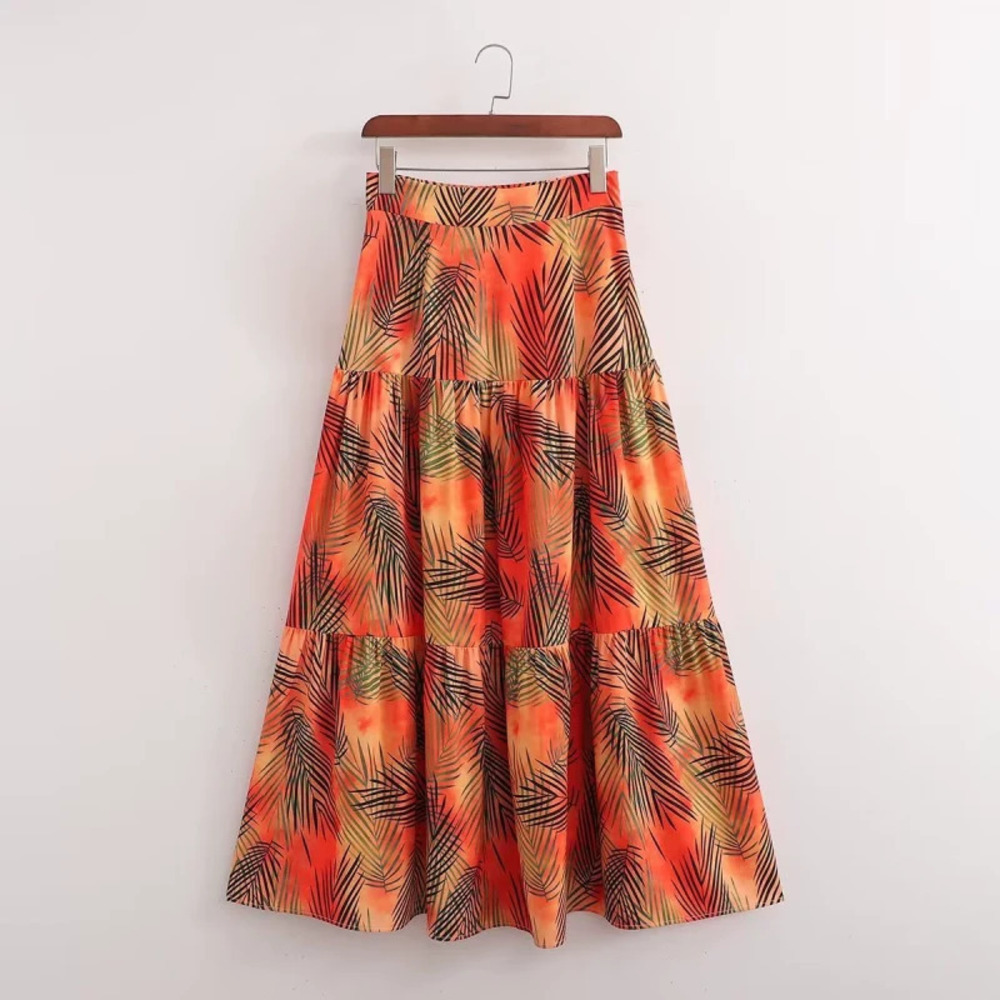 Spring Hollow Out Printed Camisole and Skirt Two Piece Set